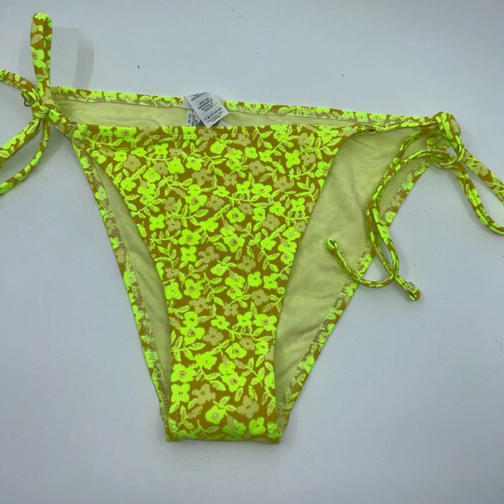 Aerie Yellow and Brown Bikini Bottom with Adjustable Tie-Sides